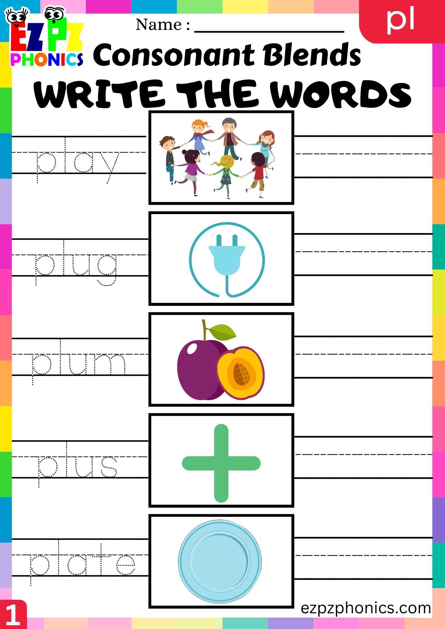 Group1 PL Words Write The Words Phonics Consonant Blends Worksheet